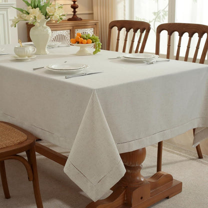 Linen Blend Handmade Hemstitched Tablecloth for Dinner Table, Parties, Wedding Decorations (55" X 86" (Rectangular))5