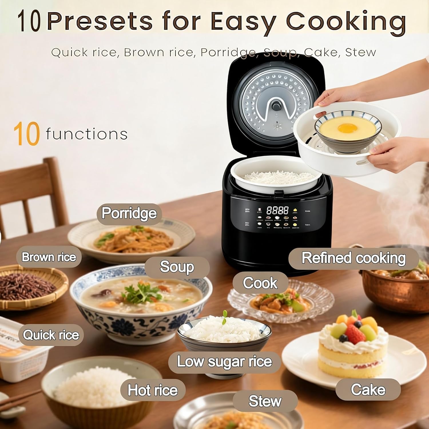 small-stainless-steel-low-carb-rice-cooker-2l-6-cups-cooked-3-cups-uncooked-400w-non-stick-ceramic-rice-maker-24-hours-timer-delay-10-functions-fast-cooker-auto-keep-warm-black