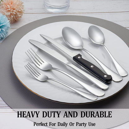 24 Pcs Silverware Set with Steak Knives for 4, Stainless Steel Flatware Set, Mirror Polished Cutlery Utensil Sets, Home Kitchen Eating Tableware, Dishwasher Safe7