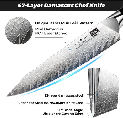 Damascus Chef Knife 6 Inch,67-Layer 10Cr15Mov Japanese Steel2