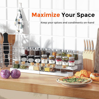 Expandable Spice Rack Organizer for Cabinet - 3 Tier Adjustable Cabinet Spice Organizer Easy Visibility - Spice Organizer for Cabinet Countertop Cupboard Pantry Organization (White)5