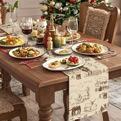 Cowboy Farm Table Runner Seasonal Spring Fall Kitchen Dining Linen Table Decoration for Indoor Outdoor Home Party Dinner 13X72 Inch3
