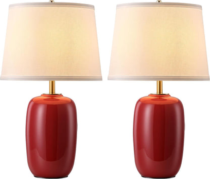 22 Inch Red Ceramic Table Lamps Set of 2, Fabric Lampshade Desk Lamp1