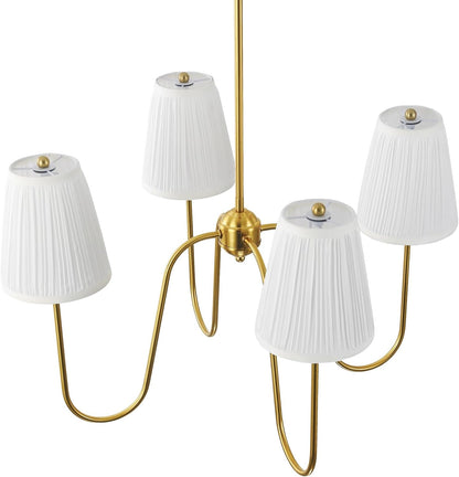 ;27"Dia 4-Arm White Pleated Fabric Shade Chandelier Polished Gold6