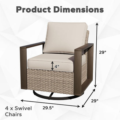 Outdoor Patio Swivel Rocker Chairs Set, 4 Pieces Wicker Rattan Chairs with Metal Wide Armrest, Thick Cushions and Deep Seating for Garden, Backyard, Porch, Deck2