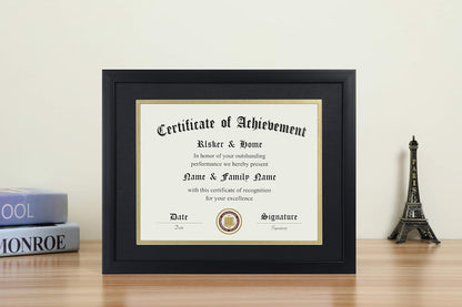 8.5X11 Certificate Frame Black with Black Mat Gold Rim2