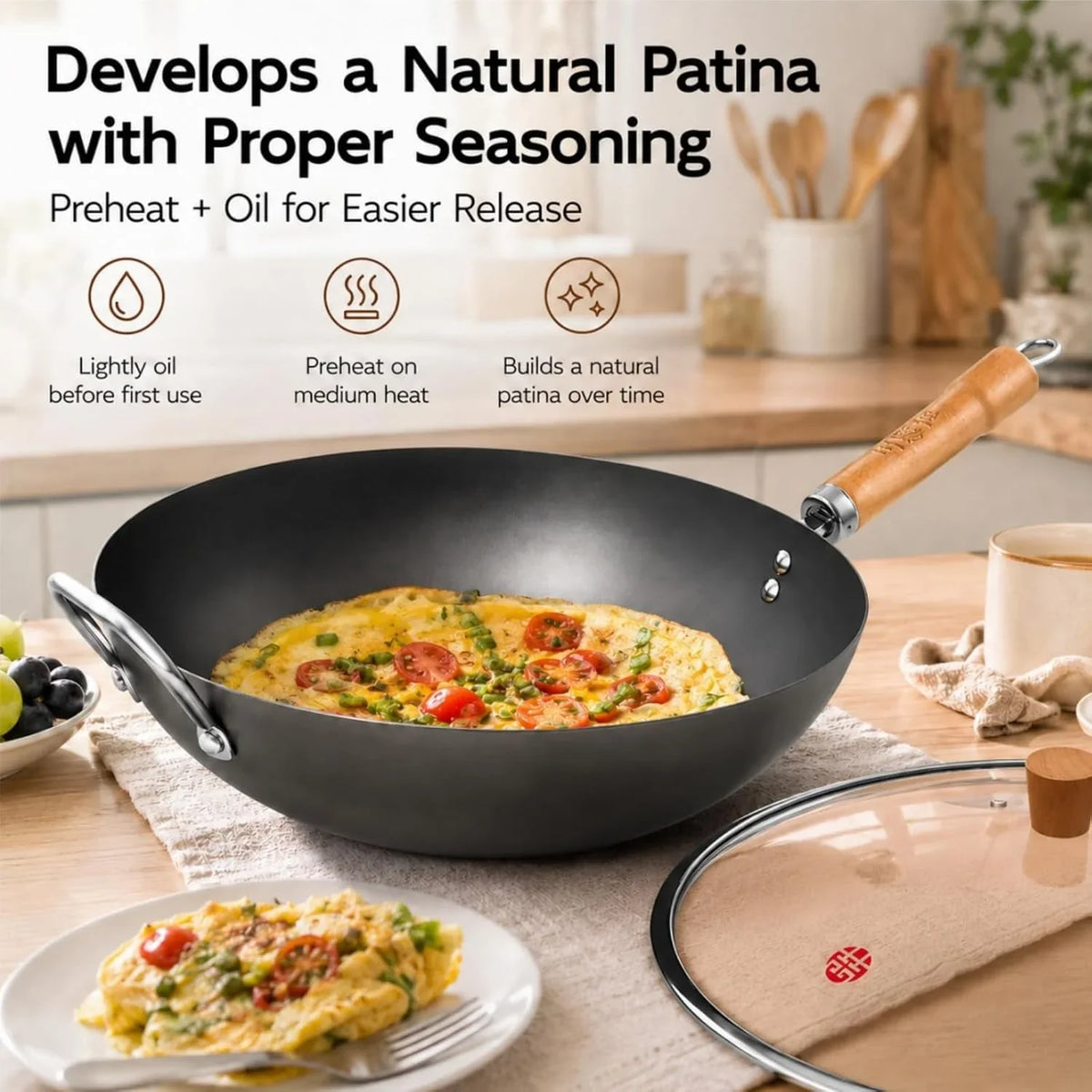 13-4-inch-carbon-steel-wok-pan-with-glass-lid-flat-bottom-chinese-stir-fry-wok-for-induction-gas-and-electric-stoves-uncoated-iron-wok-for-stir-frying-sauteing-and-deep-frying