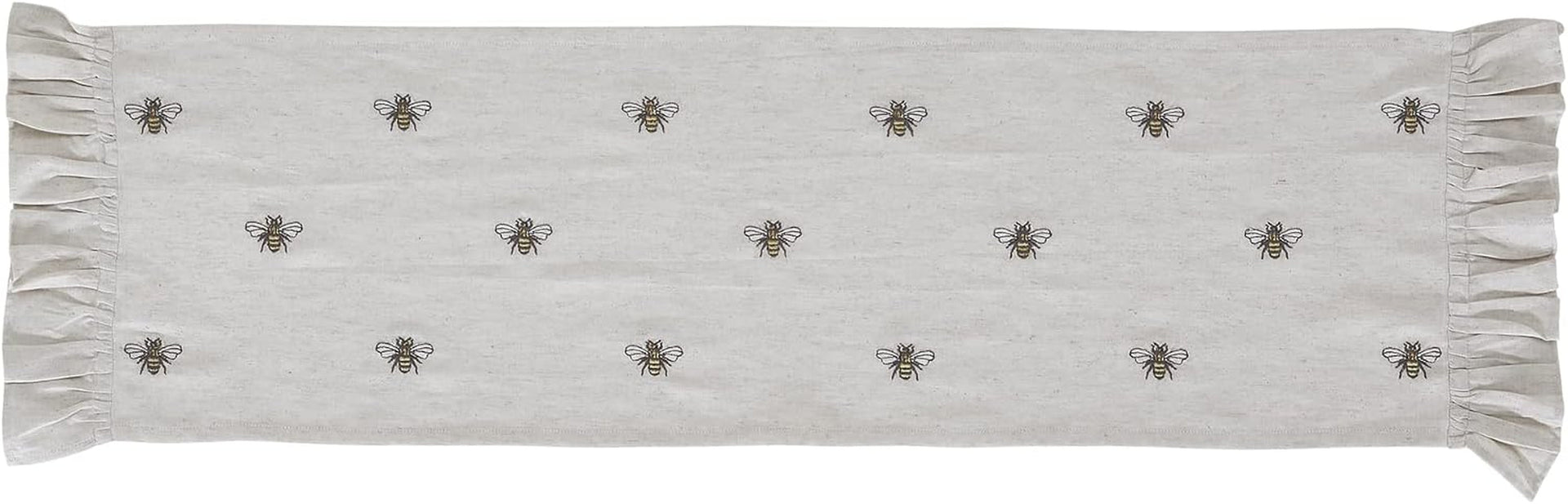 embroidered-bee-farmhouse-table-runner-ruffled-rectangle-yellow-grey-13x48