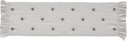 Embroidered Bee, Farmhouse Table Runner, Ruffled, Rectangle, Yellow Grey, 13X481