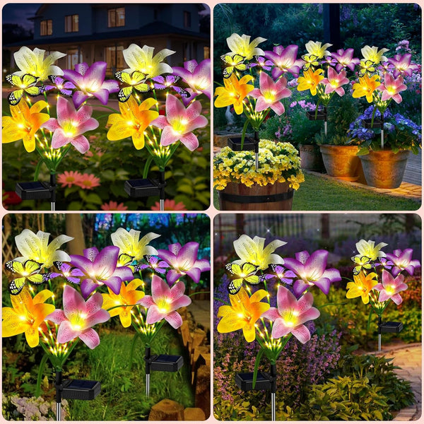 Solar Garden Lights Outdoor 4 Pack Lily Lights with Butterflies, Waterproof6