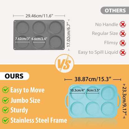 Nonstick Silicone Muffin Top Pan: 4 Inch Jumbo Silicone Egg Molds Frame | with Metal Frame for Baking Breakfast Sandwiches/English Muffins Egg Bites Hamburger Buns - Oven Housewife4