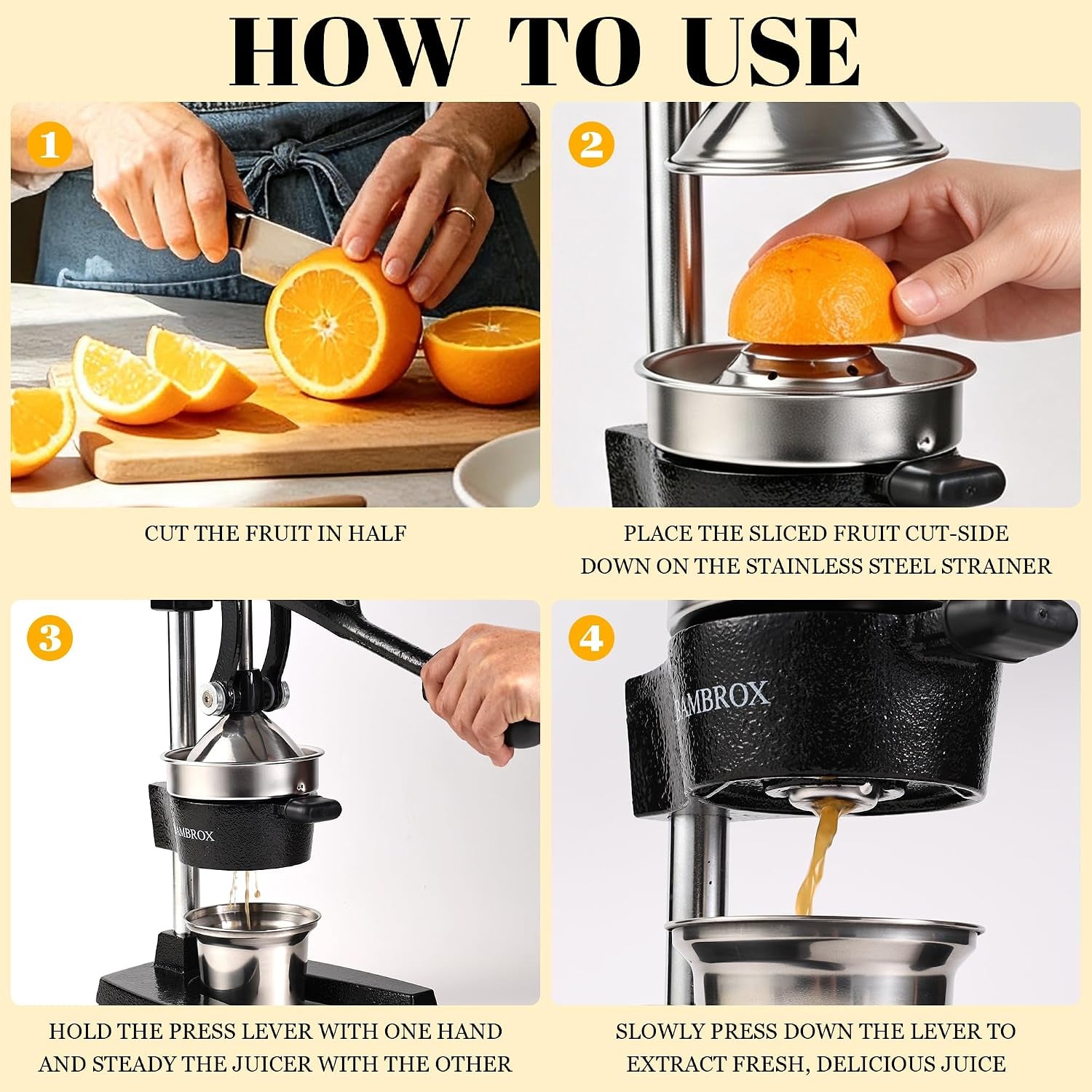 manual-cast-iron-lemon-squeezer-black-citrus-juicer-detachable-cone-free-stainless-steel-cup-extracts-juice-from-lemons-oranges-and-grapefruits-easy-to-clean