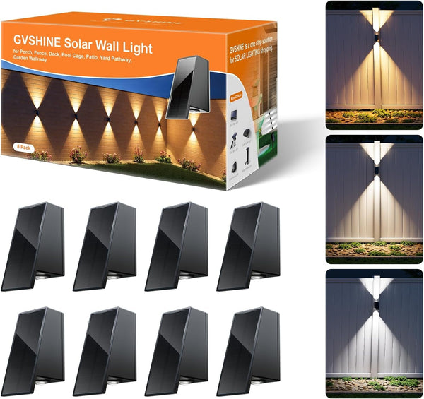 8 Pack Warm/Neutral/Cool White Solar Power Fence Lights up and Down1