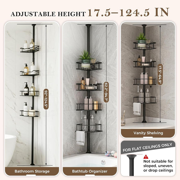 Corner Shower Caddy Tension Pole, Bathroom Organizer for Renters8