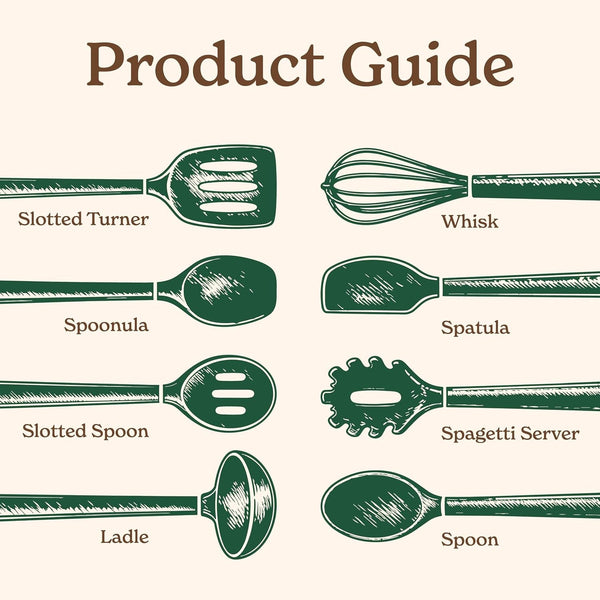 Non Stick Silicone Utensil Set with Rounded Wood Handles for Cooking and Baking, 8 Piece Set, Green3