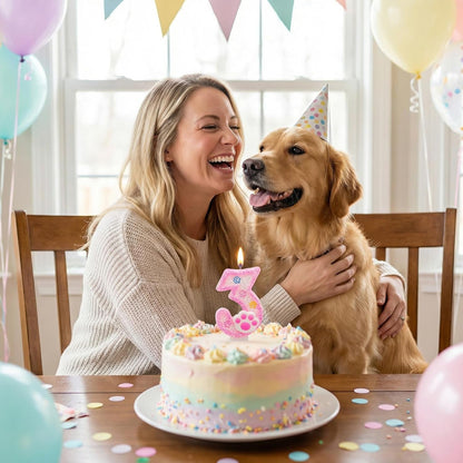 Pink Number 3 Birthday Candle with Paw Print Design, Cat and Dog Theme Cake Topper for Party Decorations for Pet Party Decor Anniversary Celebrations Supplies (Pink, Number 3)5