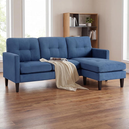 74'' L Shaped Small Couch with Chaise, Lounge Sectional Couch with Movable Ottoman, Sleeper Sofa for Apartment Size, Small Sectional for Living Room, Office, Guest Room & Small Spaces, Blue8