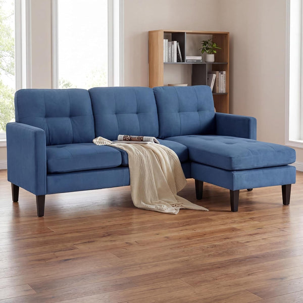 74'' L Shaped Small Couch with Chaise, Lounge Sectional Couch with Movable Ottoman, Sleeper Sofa for Apartment Size, Small Sectional for Living Room, Office, Guest Room & Small Spaces, Blue8