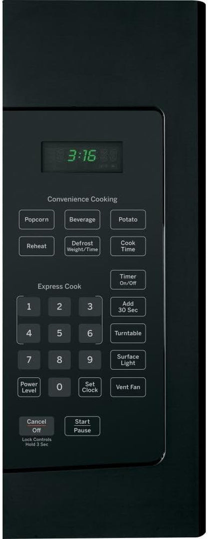 GE JVM3160DFBB 30" Over-The-Range Microwave Oven with 1.6 Cu. Ft. Capacity in Black | 1.6 Cu Ft Capacity, 1000W, 300 CFM 2-Speed Vent, Auto and Time Defrost, Convenience Controls2