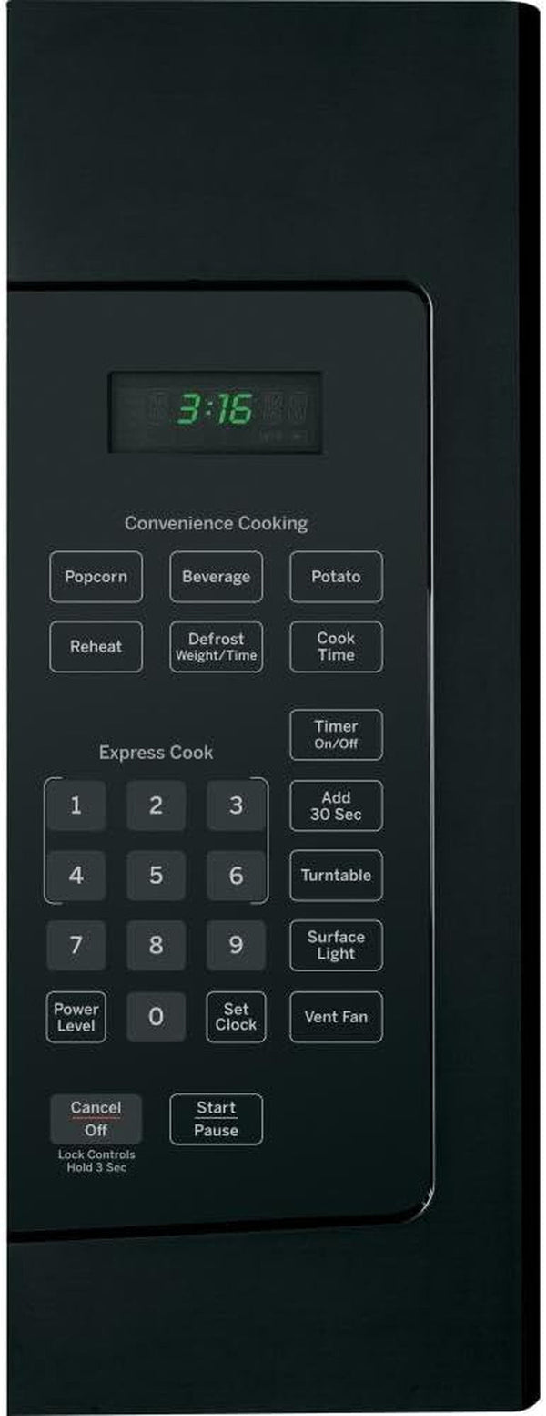 GE JVM3160DFBB 30" Over-The-Range Microwave Oven with 1.6 Cu. Ft. Capacity in Black | 1.6 Cu Ft Capacity, 1000W, 300 CFM 2-Speed Vent, Auto and Time Defrost, Convenience Controls2