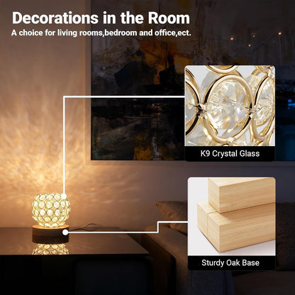 Crystal Mood Table Lamp, Voice Control K9 Glass Sphere Light, Wood Base3