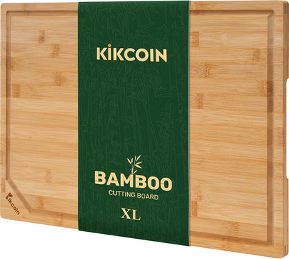 17"×11" Bamboo Cutting Boards for Kitchen, Knife-Friendly Food Grade Wooden Cutting Boards for Kitchen, Charcuterie, Extra Large Chopping Boards with Deep Juice Groove, Reversible, Natural1