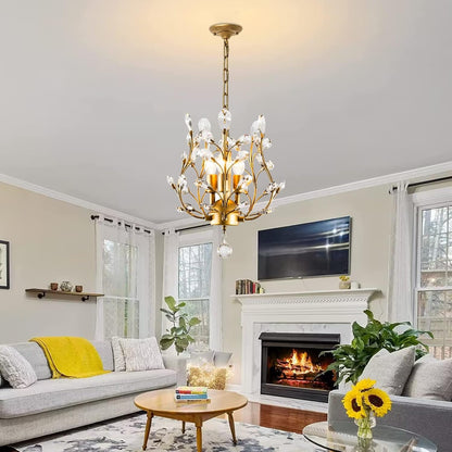 3-Light Crystal Chandelier, 13 Inch Gold Hanging Fixture4