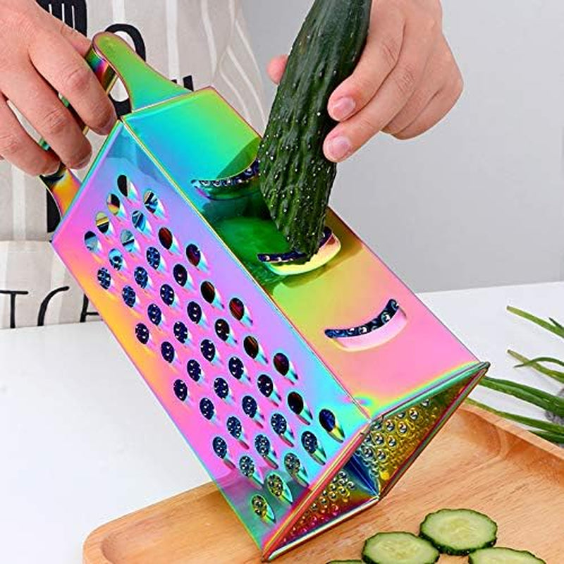 4-sides-box-grater-for-kitchen-stainless-steel-cheese-grater-with-handle-multi-function-vegetable-slicer-food-shredder-for-chees-ginger-vegetables-rainbow