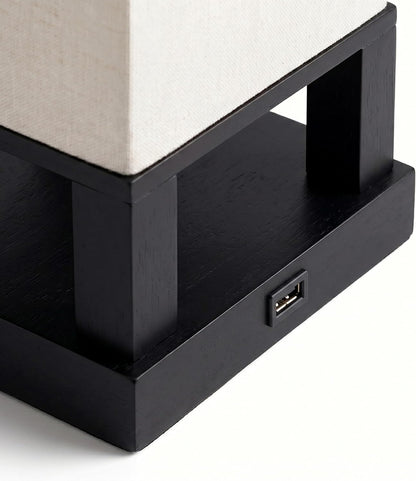 Maxwell Bedside Lamp with USB Port – Compact Table Lamp for Bedroom, Living Room - Modern Asian Nightstand Lamp with Wood Frame - LED Bulb, Soft Light - Black5