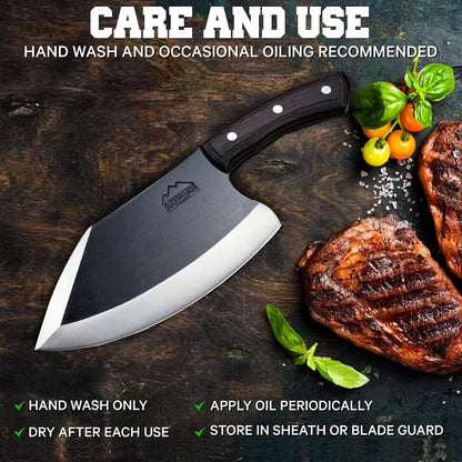 Dynamite Cleaver Meat Cleaver Knife Leather Sheath Heavy Duty High Carbon Steel Butcher Knife Full Tang Wood Handle BBQ Meat Cutting Outdoor Camp Cooking Bone Chopping Portable Butchering5