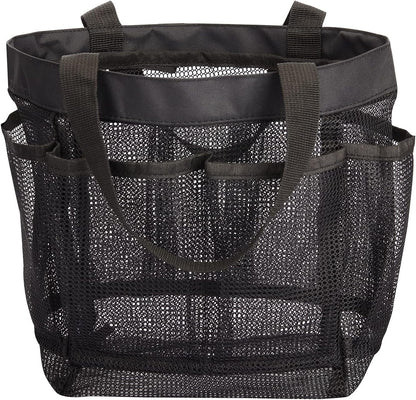 Mesh Shower Caddy Tote Bag 8 Pockets, Hanging Portable Toiletry Bag for Men and Women, College Dorm Essentials Quick Dry Bath Organizer for College Dorms, Gym, Camp (Black)4