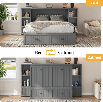 Queen Size Murphy Bed with Bedside Tables & 3 Storage Drawers7
