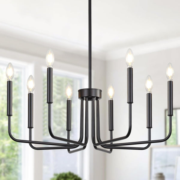 8 Light Black Chandelier, Farmhouse Chandelier for Dining Room Light Fixture Hanging, UL Listed Industrial Modern Chandelier for Bedroom, Foyer, Kitchen, Living Room, No Assembly Required1