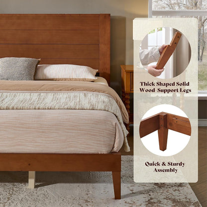 King Size Solid Wood Platform Bed with Mid Century Style, Brown6