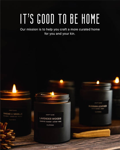 Premium Smoke & Vanilla Scented Candle – Long Lasting, 45 Hour Burn Time – Luxury Black Natural Soy Scented Candle for Men with Wood Wick – Room Decor and Aromatherapy – 7.6 Oz5