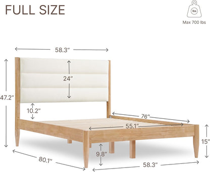 Wood Bed Frame with Headboard Upholstered Platform Mattress Foundation,Strong Wooden Slat Support,No Box Spring Needed2