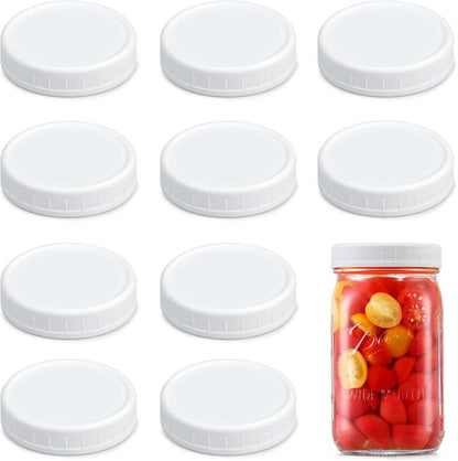 [10 Pack] WIDE Mouth Mason Jar Lids for Ball, Kerr and More - White Plastic Storage Caps for Mason/Canning Jars - Leak-Proof, Dishwasher Safe & Food Grade8