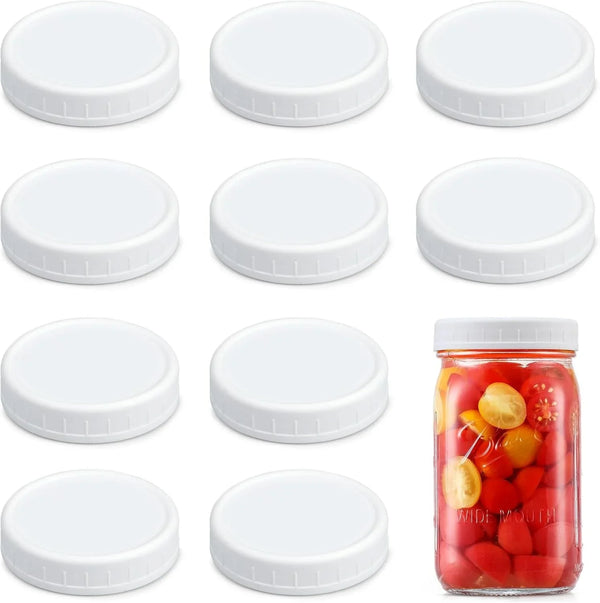 [10 Pack] WIDE Mouth Mason Jar Lids for Ball, Kerr and More - White Plastic Storage Caps for Mason/Canning Jars - Leak-Proof, Dishwasher Safe & Food Grade8