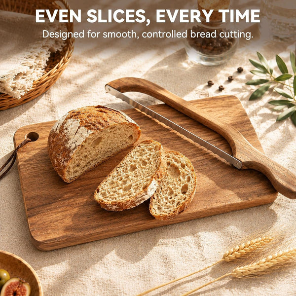Premium Walnut Bread Cutting Board and Knife Set, Curved Serrated Bread Knife for Homemade Bread, Sourdough Bread Board with Magnetic Knife Storage4