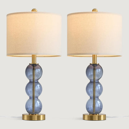 25" Blue Table Lamps for Living Room, Glass Modern Table Lamp Set of 2, USB Charging Ports, Linen Shade, Bedside Lamps for Bedroom, Nightstand, Side Table9