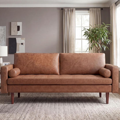 Faux Leather Sofa,70" Brown Leather Couch for Living Room1