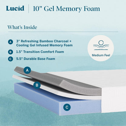 ® 10" Medium Gel Memory Foam Mattress – Bamboo Charcoal & Cooling Gel – Fiberglass Free – Bed in a Box – Certipur-Us® Certified – King Size2