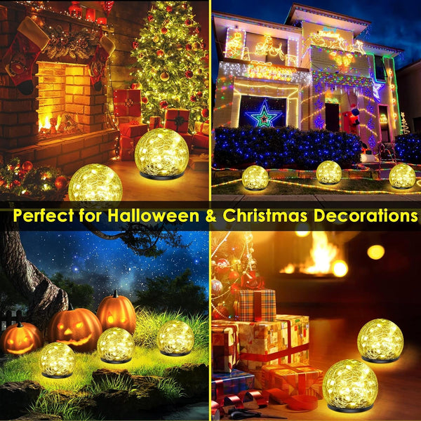 2 Pack 60 LED Solar Garden Lights Outdoor Decoration, Cracked Glass Solar Globe Lights, Upgraded Waterproof Warm White Ball Lights for Yard Pathway Patio Halloween Christmas outside Decor2