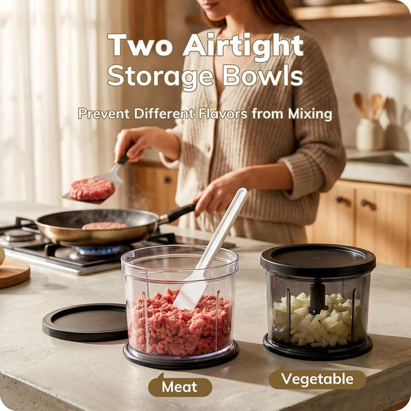 4 Cup Food Processor Set: 2-Speed Electric Food Chopper with 2 Bowls | Mini Food Processor with 2 Pack 420 Stainless Steel 4-Layer Blades, Small Meat Processor for Fruit, Onion, Salsa, Vegetable5