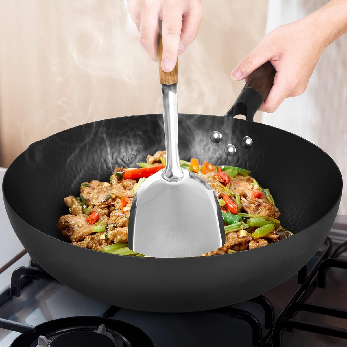 hand-hammered-carbon-steel-wok-wooden-lid-asian-spatula-with-handle-stir-fry-pan-for-chinese-japanese-and-cantonese-cuisine-flat-bottom-wok-cooking-by-cookeries-2-accessories