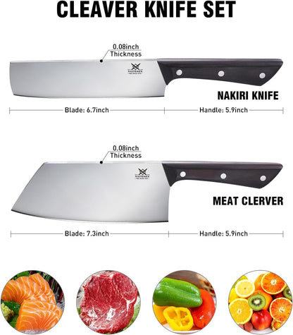 2PCS Cleaver Knife Set, Meat Cleaver & Nakiri Vegetable Knife4