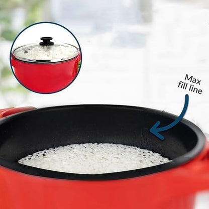 32 Oz Electric Multi-Cooker Pot, 260 Watts, Ceramic Nonstick Coating, 3-Way Control with Keep Warm, Compact Portable, Red5