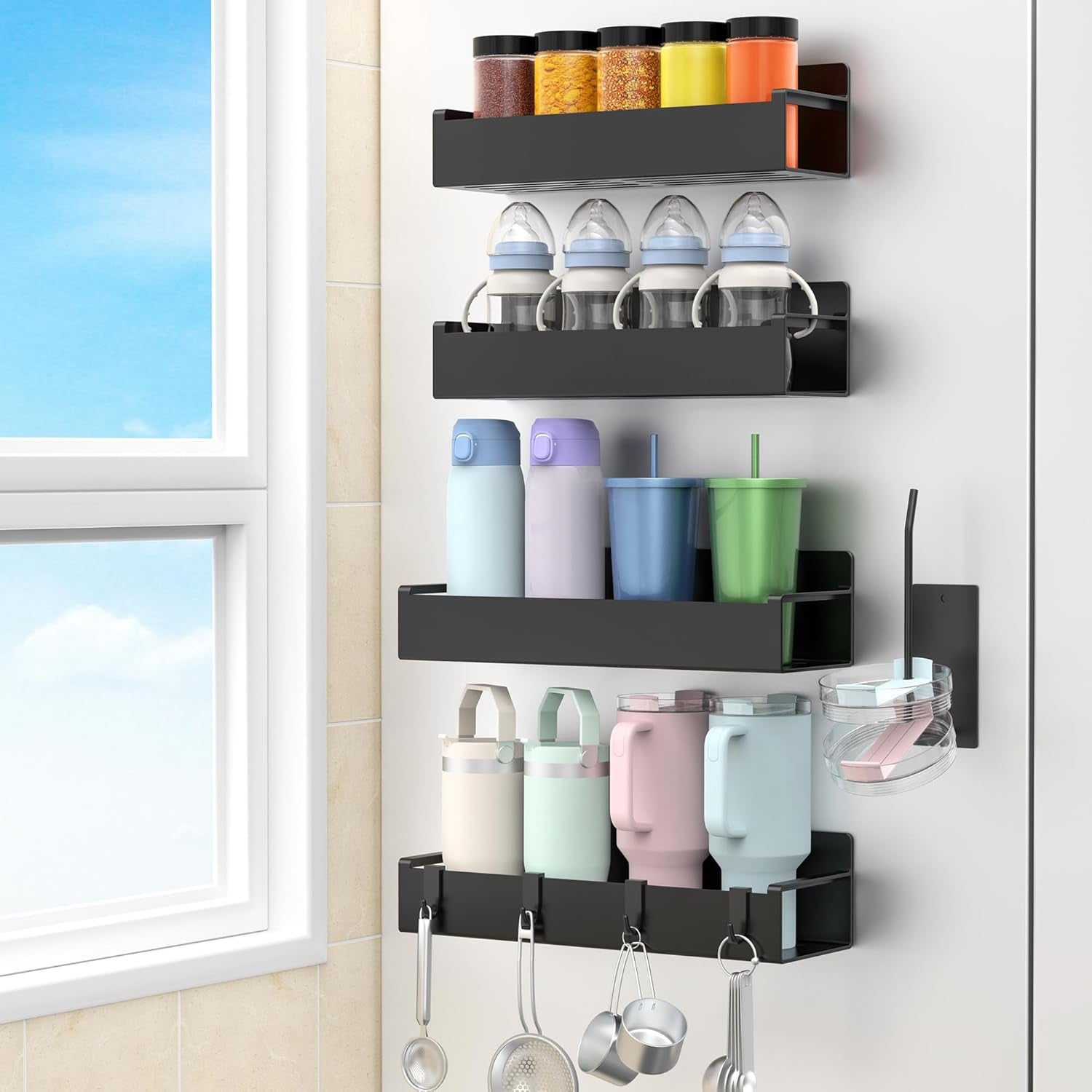 magnetic-water-bottle-holder-for-fridge-black-4-pack