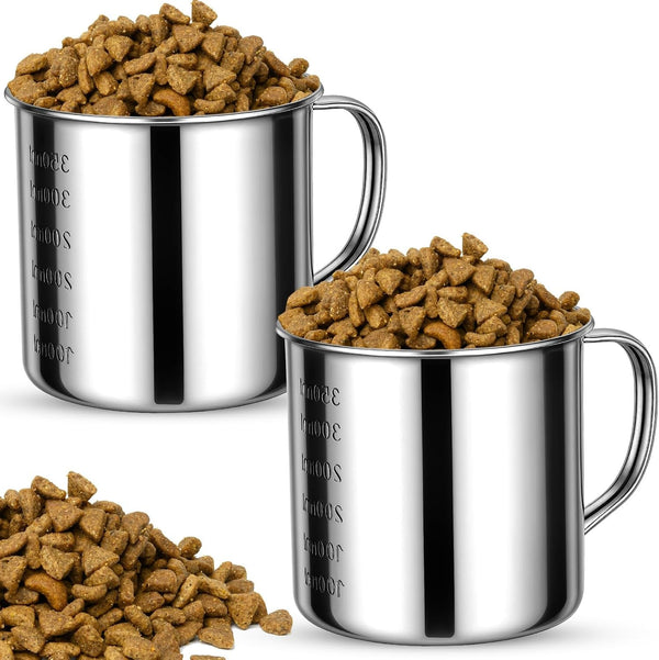2 Pcs Dog Food Scoop 1.5 Cup,304 Stainless Steel Measuring Cups,1.5 Cup Measuring Scoop for Dogs, Cats, Birds & Rabbits1