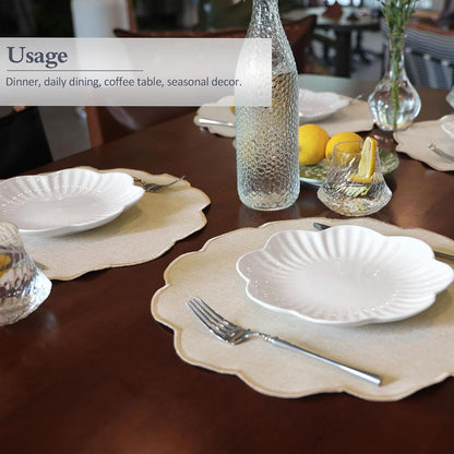 round Faux Linen Placemats Set of 6 Waterproof Table Mats Heat Resistant Non-Slip and Stain Proof for Kitchen Dining Elegant Decor (Beige,6)7